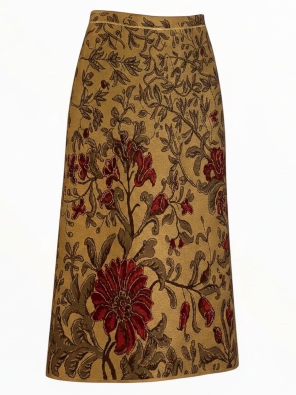 PERUVIAN CONNECTION Floral Jacquard Maxi Skirt Red Neutral Cotton S Work Party